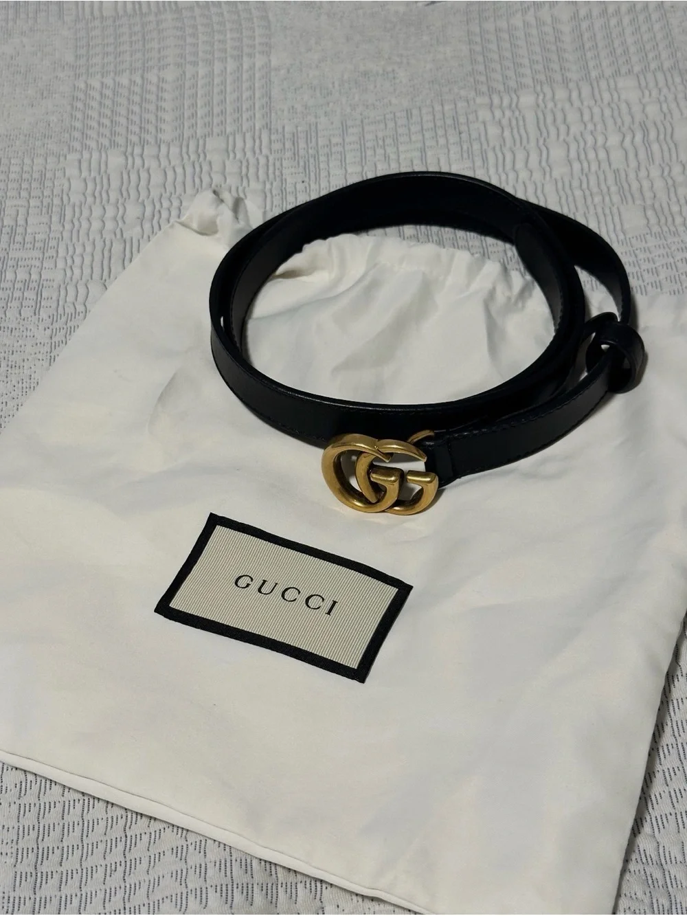 Gucci Black Leather Belt with Gold Double G Interlocking Buckle